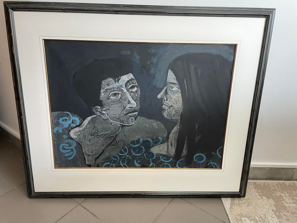 Armand Van Rompaey, gouache sur papier, « Homme et femme », Antiquités & Art, Art | Peinture | Moderne, Enlèvement