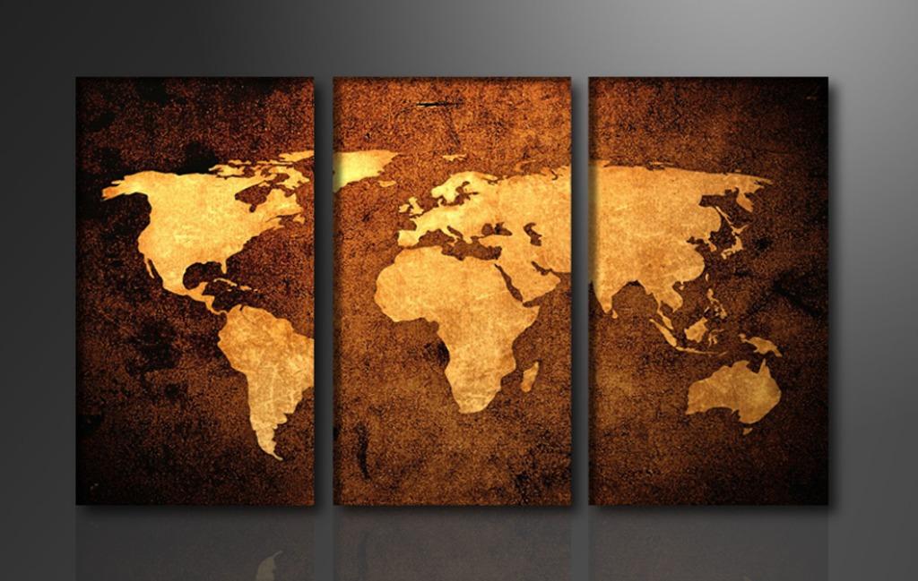 Nieuw * 3 Luik Canvas Schilderij * Wereldkaart 90x160cm, Ophalen of Verzenden