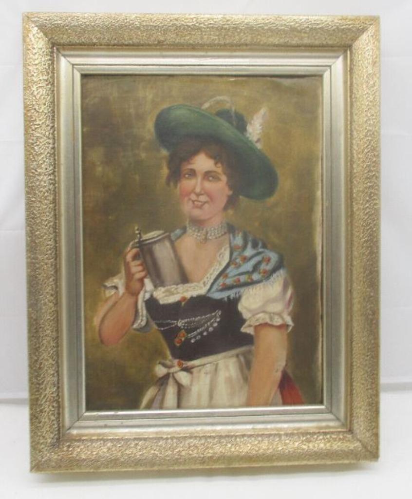 vintage schilderij `` goed zat`` tracht - feestkledij, Ophalen of Verzenden