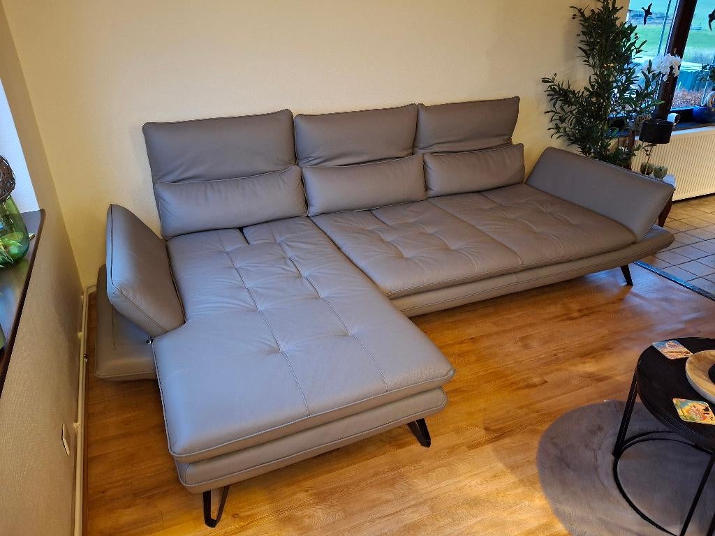 Canapé cuir véritable couleur Taupe, 100 à 125 cm, Banc d'angle, Comme neuf, Enlèvement