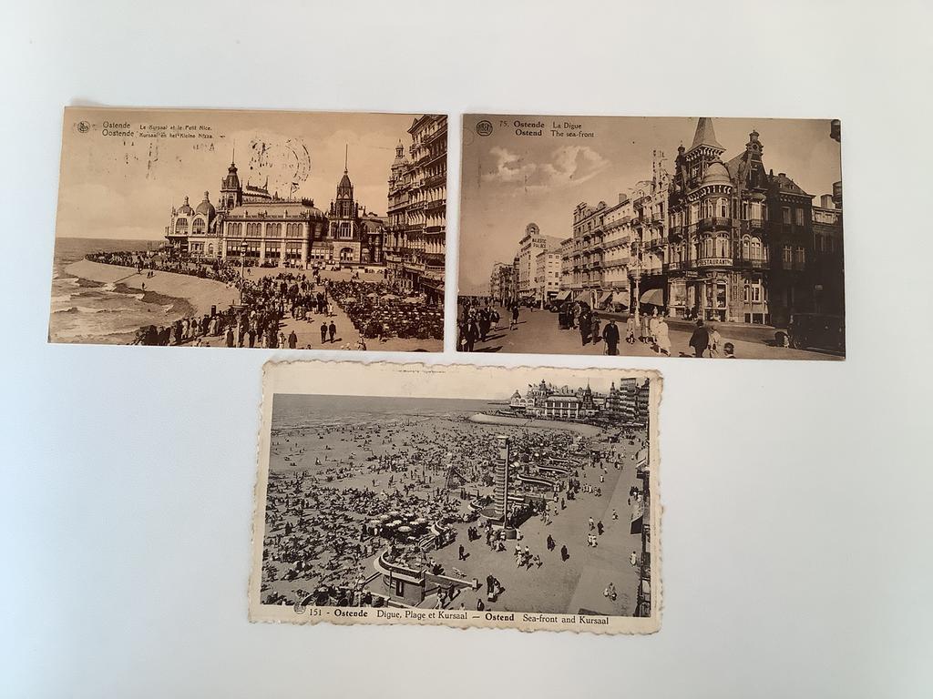 3 oude postkaarten Oostende, Verzamelen, Ophalen of Verzenden, Gelopen, West-Vlaanderen