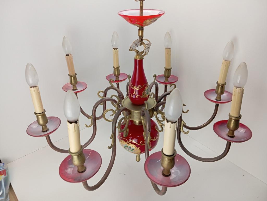 luchter opaline brons koper luster kroonluchter, Ophalen, Gebruikt, Glas