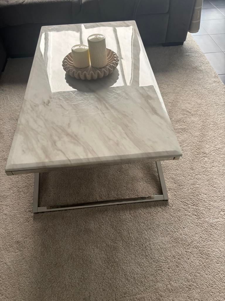 Marmer zilver Salon tafel + Eet tafel, Huis en Inrichting, Ophalen