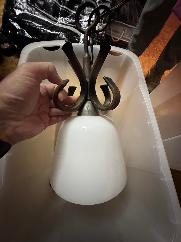 Antiek hanglamp met echt melkglas, Ophalen, Zo goed als nieuw