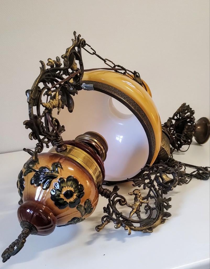 Rustieke hanglamp met verstelbare katrol., Ophalen, Gebruikt, Glas