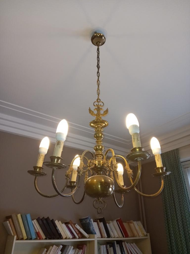 Lustre ancien bronze vieil or Louis XV diamètre 70cm, Ophalen, Brons