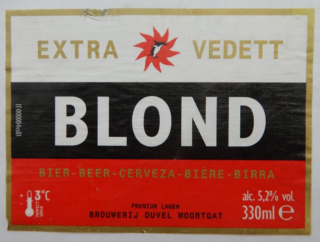 Bieretiket Blond extra Vedett Brouw. Duvel Moortgat (11t2), Verzenden, Gebruikt, Duvel