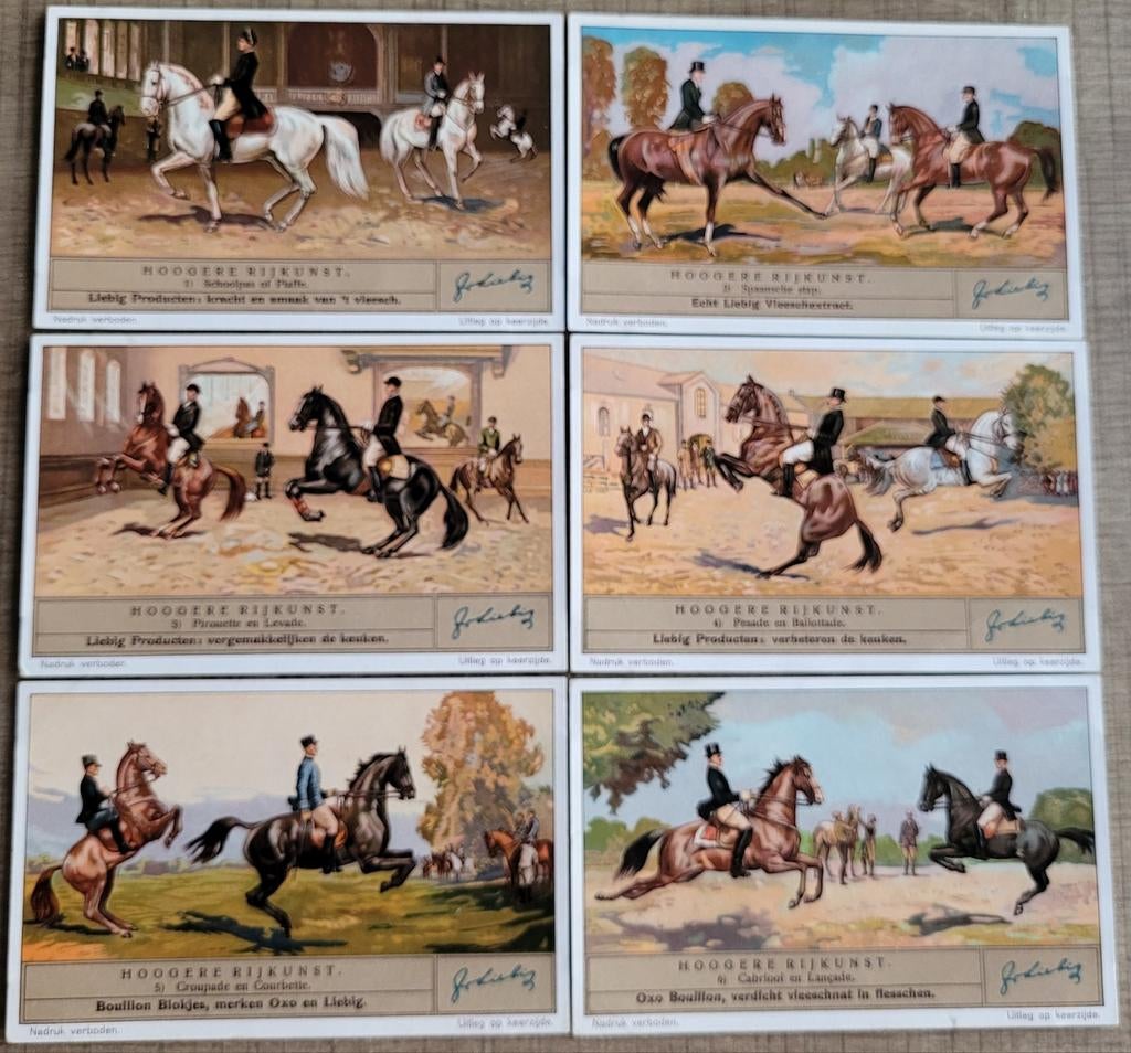 6 oude Liebig prenten: Hoogere Rijkunst, Enlèvement ou Envoi, Utilisé, Autres sujets/thèmes, Gravure