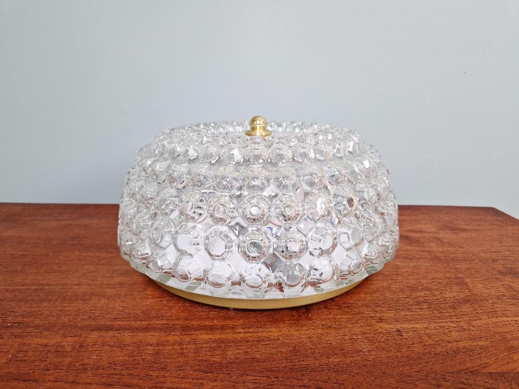 Grote plafondlamp in honingraatglas, Limburg, 1970, Antiek en Kunst, Ophalen of Verzenden