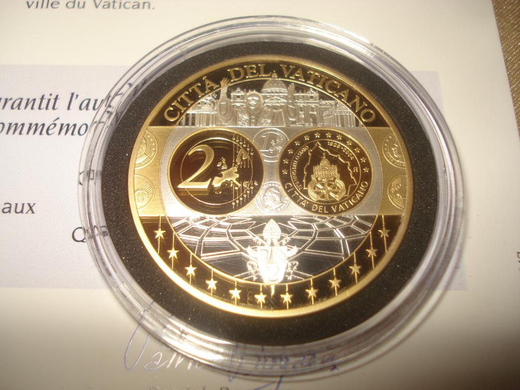Pièce Commémorative Vatican Arg/Plaqué Or Hommage à l'Euro, Enlèvement ou Envoi, Argent, Autres valeurs, Vatican