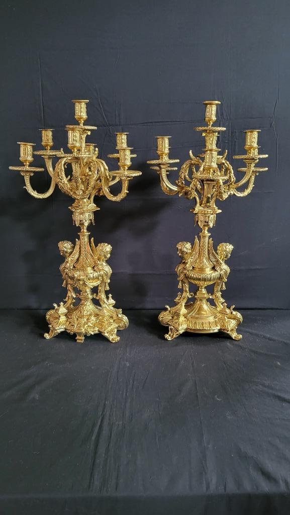 (29) Antieke Franse Empire kandelaren brons 1870, Antiek en Kunst, Ophalen of Verzenden, Koper of Brons