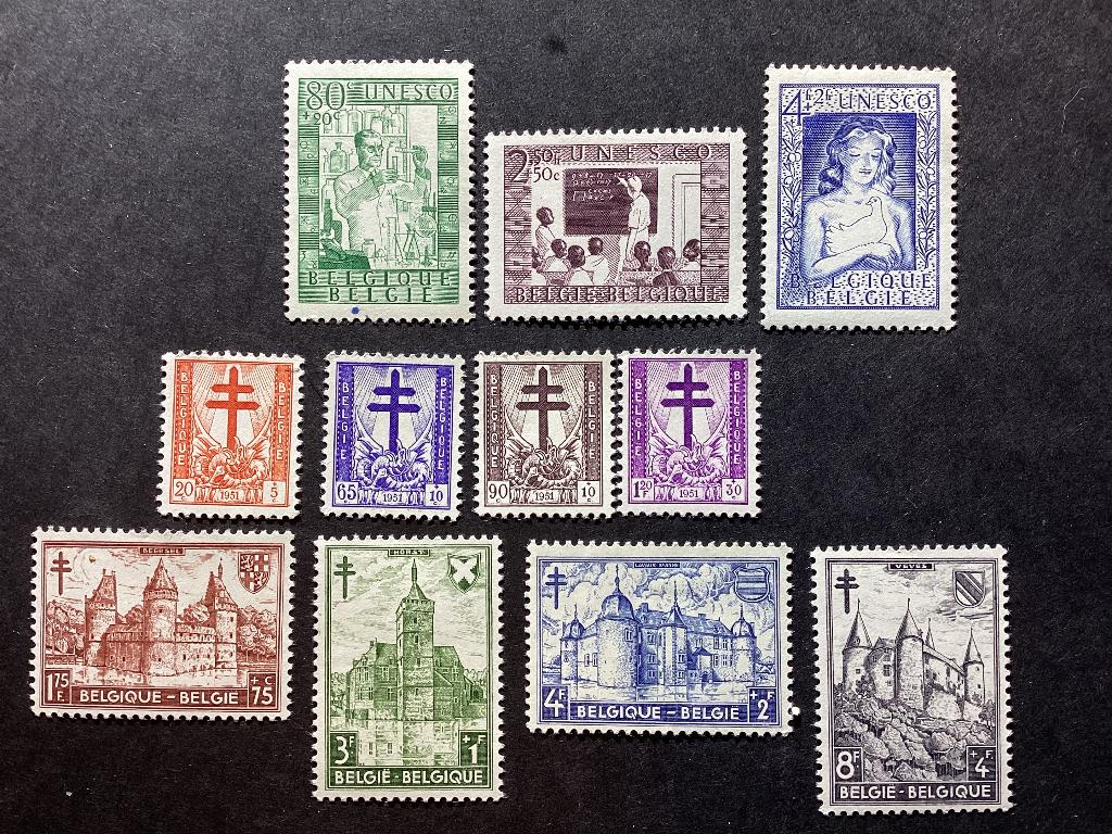 Postzegels België 1951 - 2 reeksen MH, Postzegels en Munten, Verzenden, Postfris, Spoor van plakker