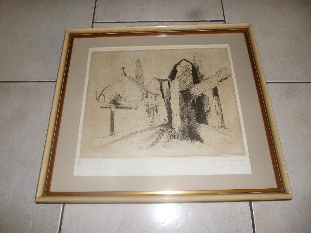 ets krekelstraat heusden, gesigneerd Etienne de Lassasie, Antiek en Kunst, Kunst | Etsen en Gravures, Ophalen of Verzenden