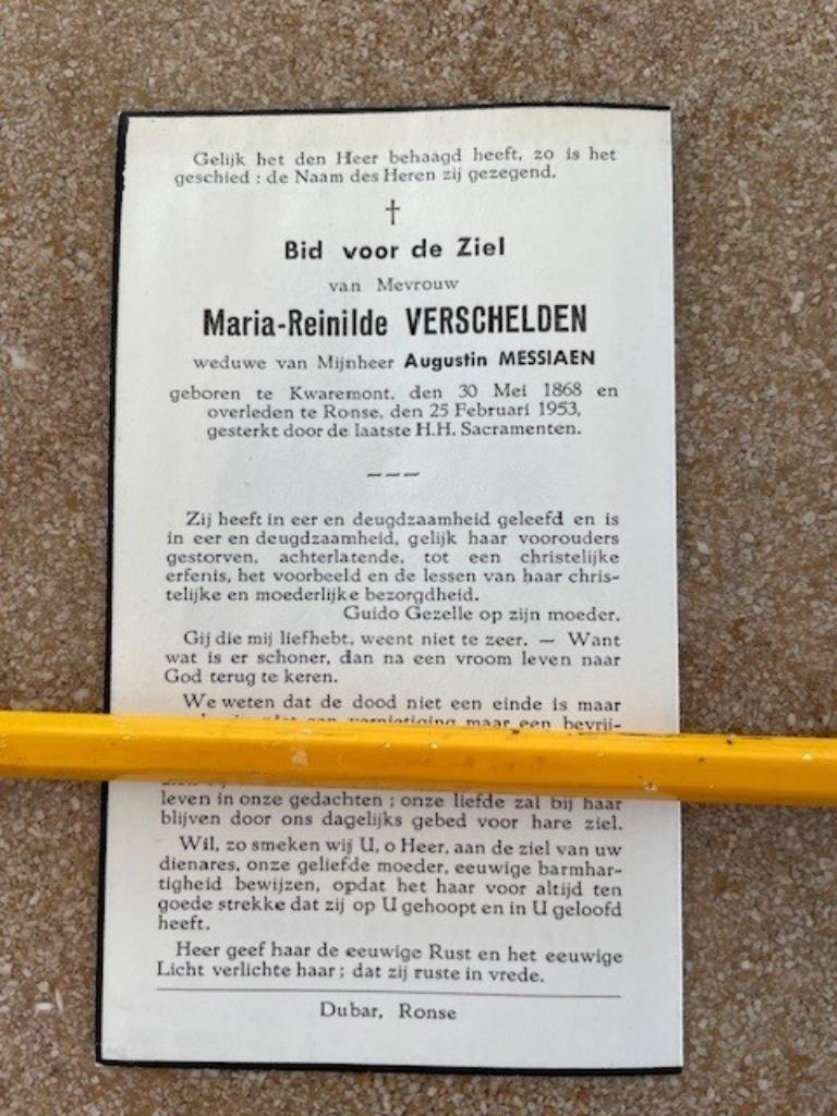 KWAREMONT MME MARIA REINILDE VERSCHELDEN 1868 et +RONSE, Enlèvement ou Envoi, Image pieuse