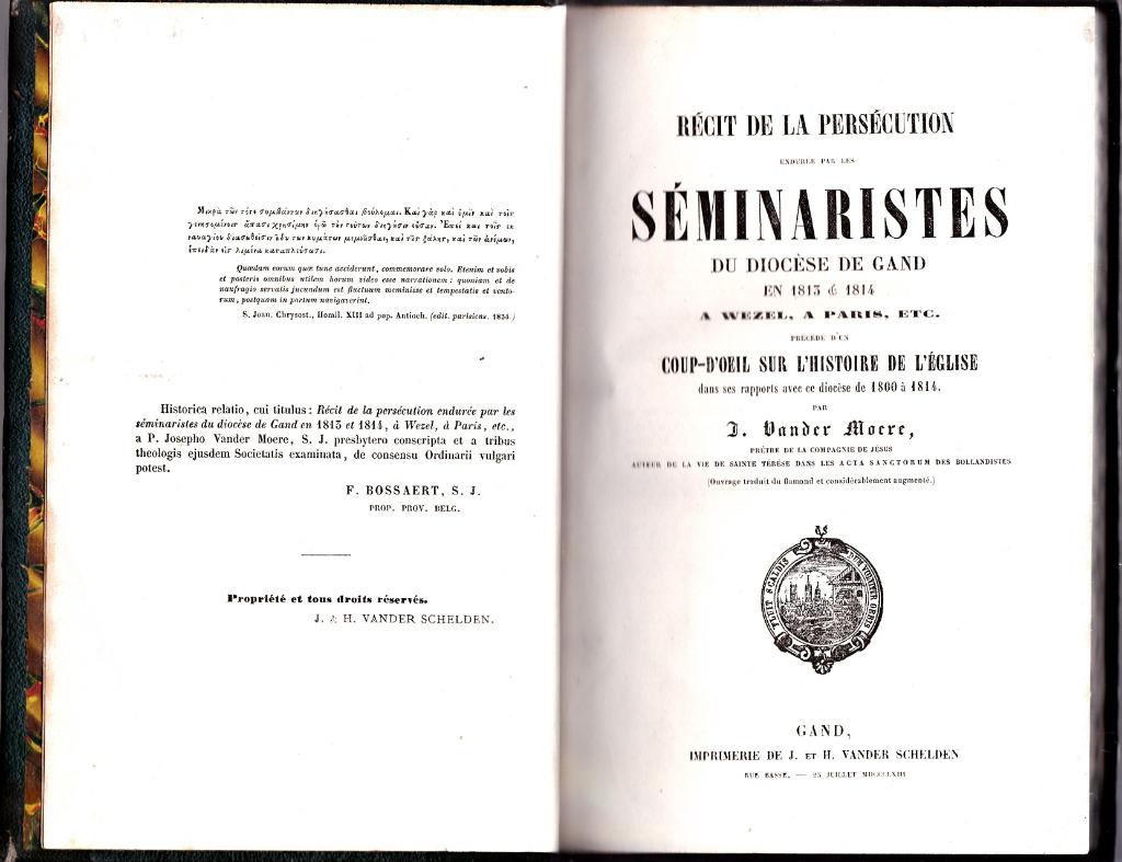 VERVOLGING VAN SEMINARISTEN IN GENT in 1813-1814 (1865), Ophalen of Verzenden, 19e eeuw, Zo goed als nieuw