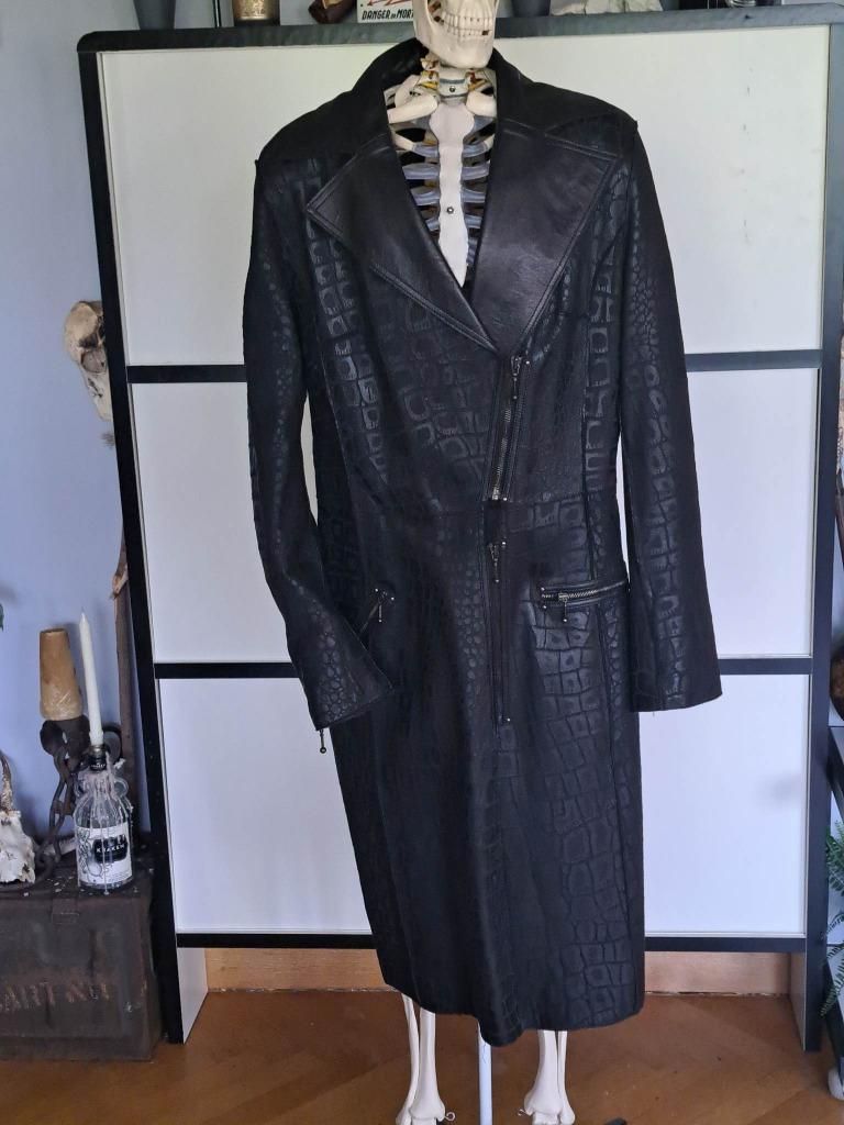 Krokodil print lederen jas, Kleding | Dames, Jassen | Winter, Ophalen of Verzenden, Zo goed als nieuw, Maat 42/44 (L), Zwart