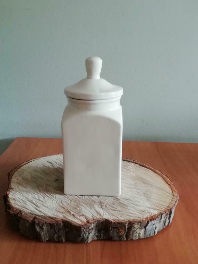Crèmekleurige decoratieve voorraadpot - landelijke stijl, Ophalen of Verzenden, Zo goed als nieuw