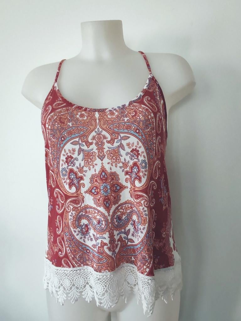 Zeer mooie tanktop met oosters bloemenpatroon in pasteltint, Kleding | Dames, Ophalen of Verzenden, Zo goed als nieuw, Blauw