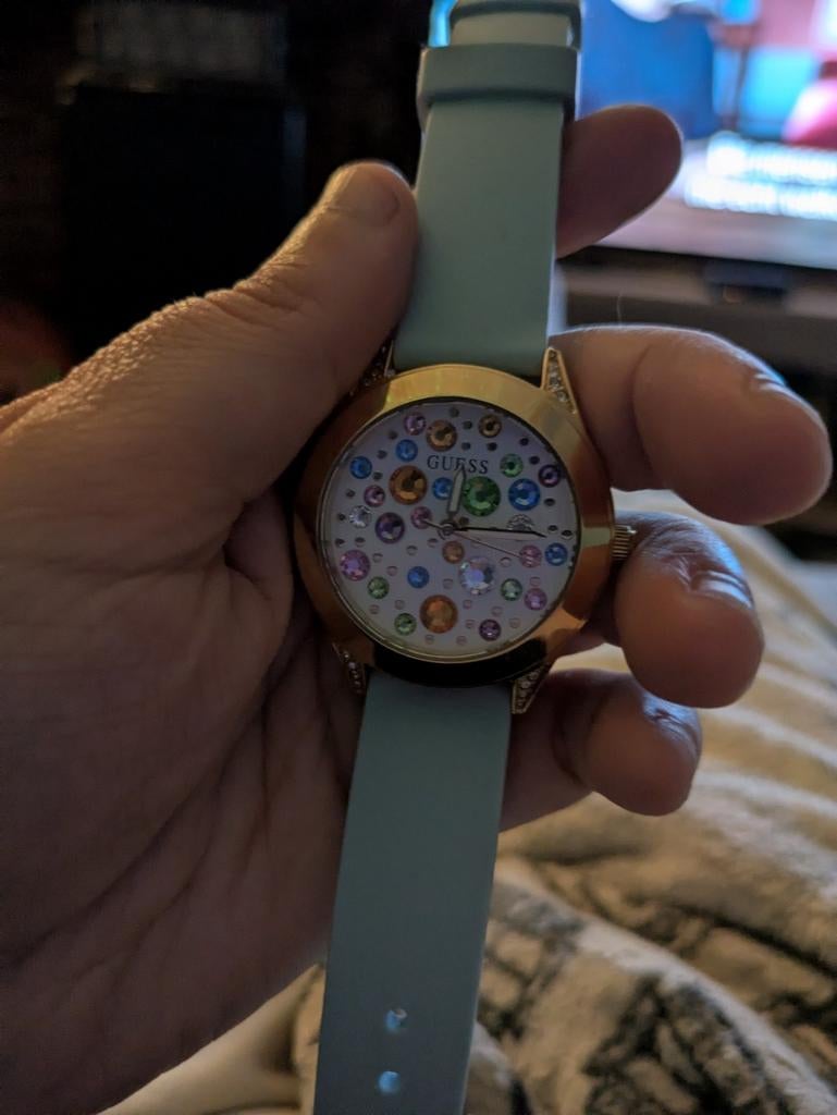 Guess horloge met strass in, Montre-bracelet, Guess, Comme neuf, Enlèvement