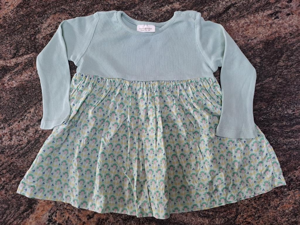 Mt 68 Pastelturquoise jurk met lange mouwen, bloemen, Meisje, Jurkje of Rokje, Ophalen of Verzenden, Zo goed als nieuw