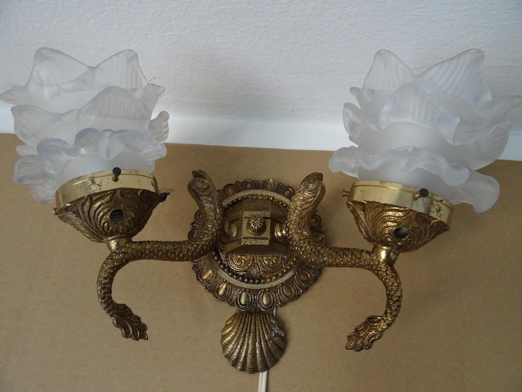 Koperen wandlamp vintage vergulde wandlamp dolfijnen 1960, Ophalen of Verzenden, Gebruikt, Overige materialen, Romantisch