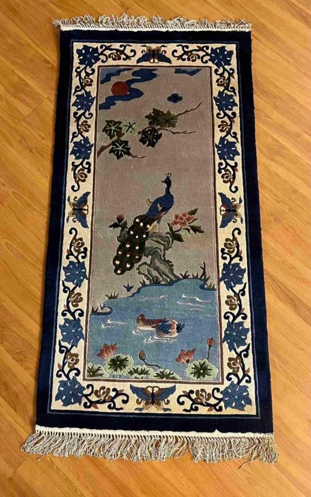 Pine & Crane zijden Chinees tapijt 122/62, Ophalen of Verzenden, Huis en Inrichting