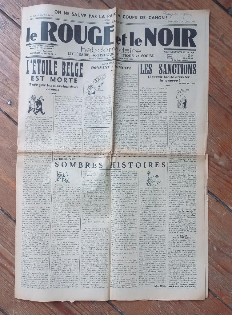Le rouge et le noir 1935 Bruxelles  Pierre-Louis Flouquet, Verzenden