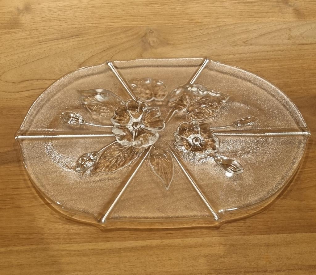 plateau vintage Walther verre motif floral, Antiquités & Art, Antiquités | Verre & Cristal, Enlèvement
