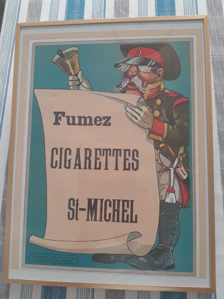 Vintage Cadre Affiche publicitaire cigarettes St Michel TBE, Enlèvement ou Envoi