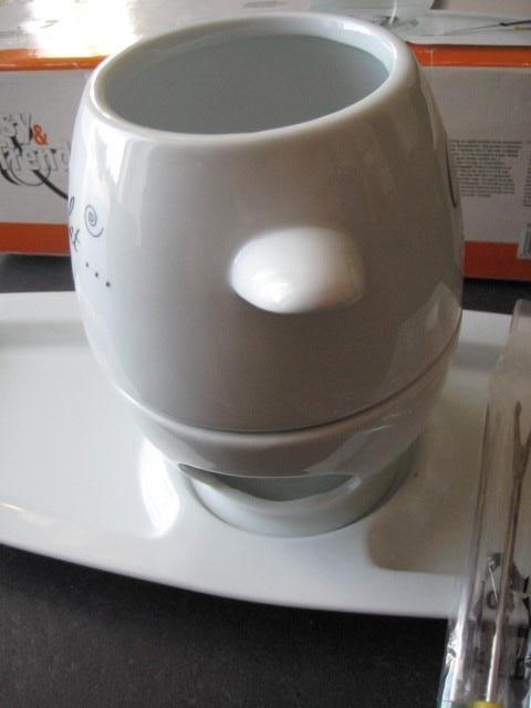 Chocolade fondueset Cosy Trendy Choclat set compleet nieuw, Ophalen of Verzenden, Nieuw, Porselein, Compleet servies