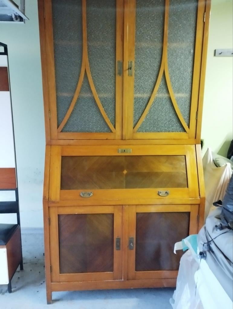 Volhouten secretaire kast met opbergruimte en glas, Huis en Inrichting, Kasten | Secretaires, Ophalen