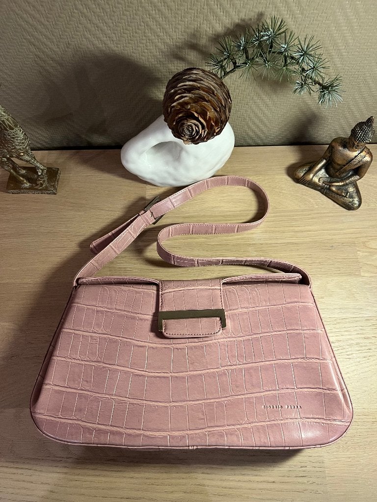 Sac à main Giorgio Ferra rose poudré effet croco.Vintage Y2K, Enlèvement ou Envoi, Utilisé, Rose, Sac à main