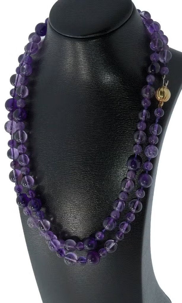 Amethist edelsteen ketting fraai 18k slot goud bol dames, Bijoux, Sacs & Beauté, Enlèvement ou Envoi, Or, Comme neuf, Or