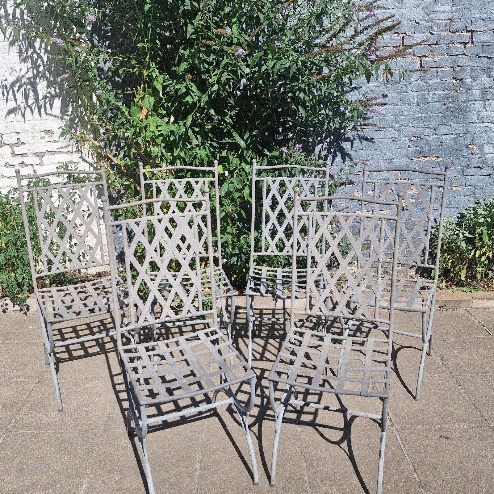 Set nostalgische metalen tuinstoelen ( 6 stuks), Ophalen, Gebruikt, 6 zitplaatsen, Stoel