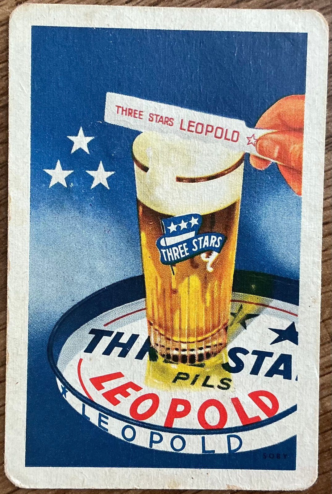 Speelkaart THREE STARS LEOPOLD PILS, Ophalen of Verzenden, Zo goed als nieuw, Speelkaart(en)