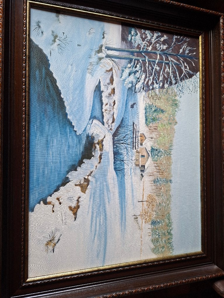 olieverfschilderij op doek met frame 95x75 cm, Antiek en Kunst, Ophalen, Doek, Landschap, Olieverf
