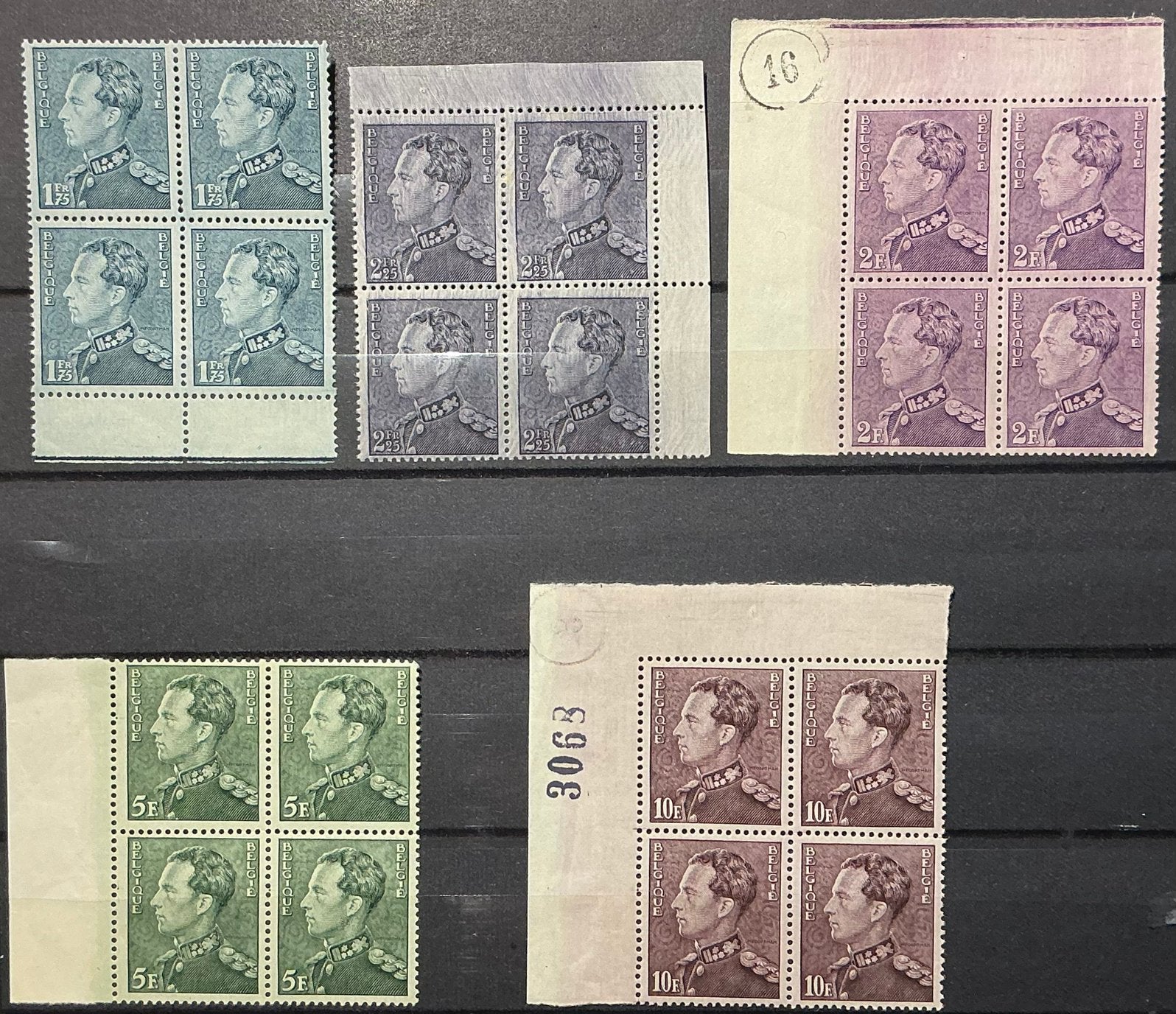 LOT 600. LÉOPOLD III. MNH. 5 blocs + bord, Neuf, Enlèvement ou Envoi, Non oblitéré, Gomme originale