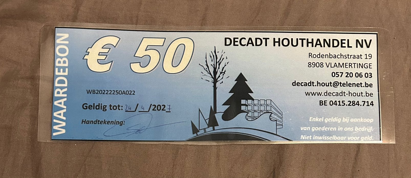 Decadt houthandel nv waardebon, Tickets en Kaartjes, Kortingen en Cadeaubonnen, Eén persoon, Cadeaubon