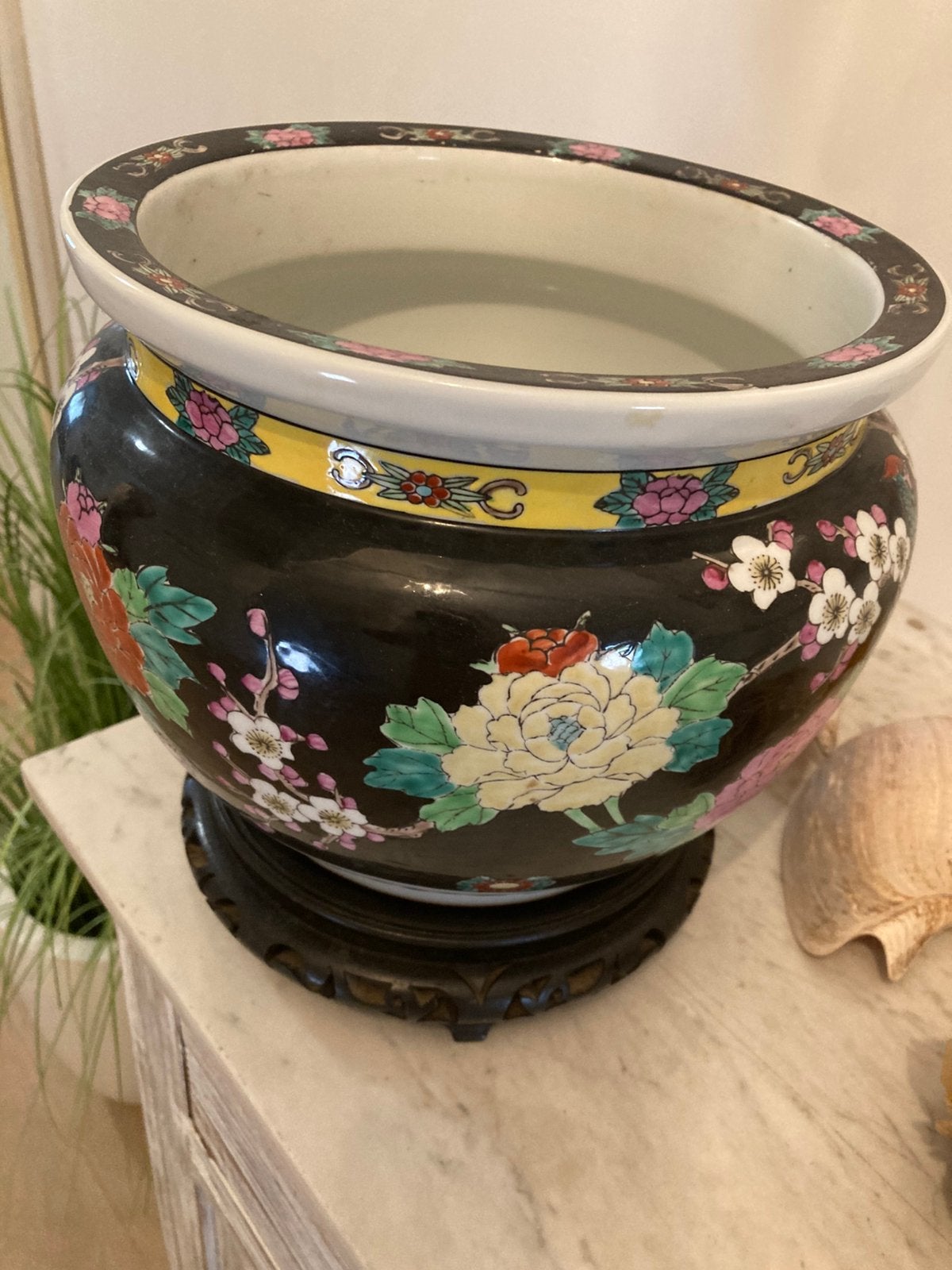 Bloempot met chinese motieven, Ophalen, Gebruikt, Rond, Binnen