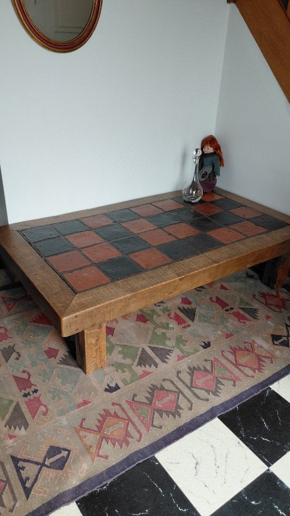 eiken salontafel met tegels ingelegd, Huis en Inrichting, Tafels | Salontafels, Ophalen, Klassiek, Eikenhout, 50 tot 100 cm