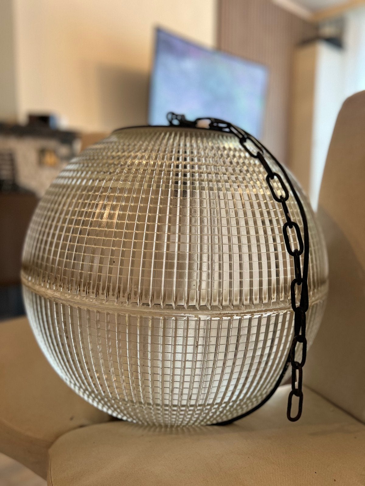 Originele Holophane Parijse straatlamp, Huis en Inrichting, Lampen | Hanglampen, Zo goed als nieuw, Glas, Ophalen