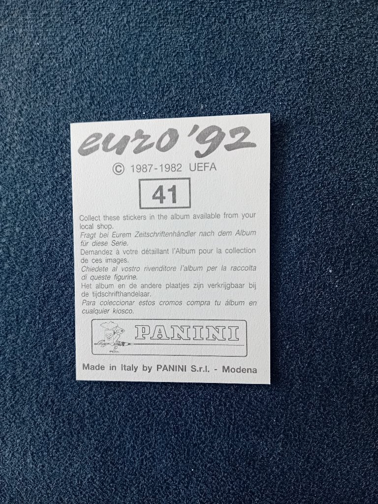 panini sticker EURO 92 nr 41, Ophalen of Verzenden, Nieuw, Sticker
