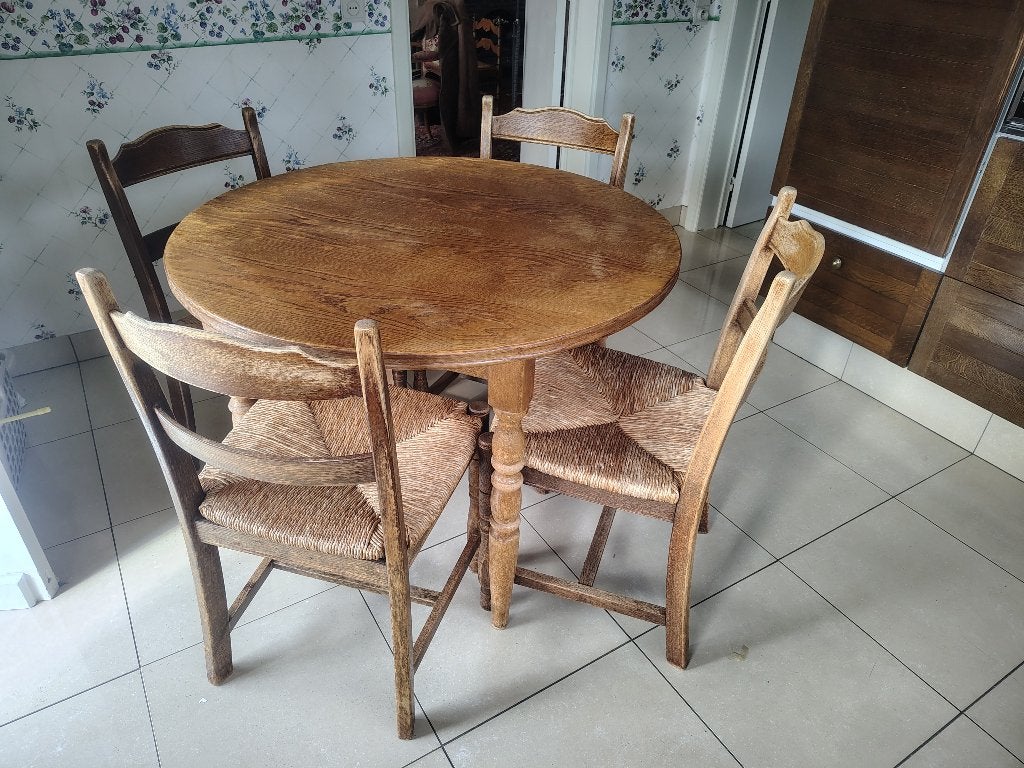 Ronde Tafel met 4 stoelen, Huis en Inrichting, Ophalen, Gebruikt, 50 tot 100 cm, 100 tot 150 cm