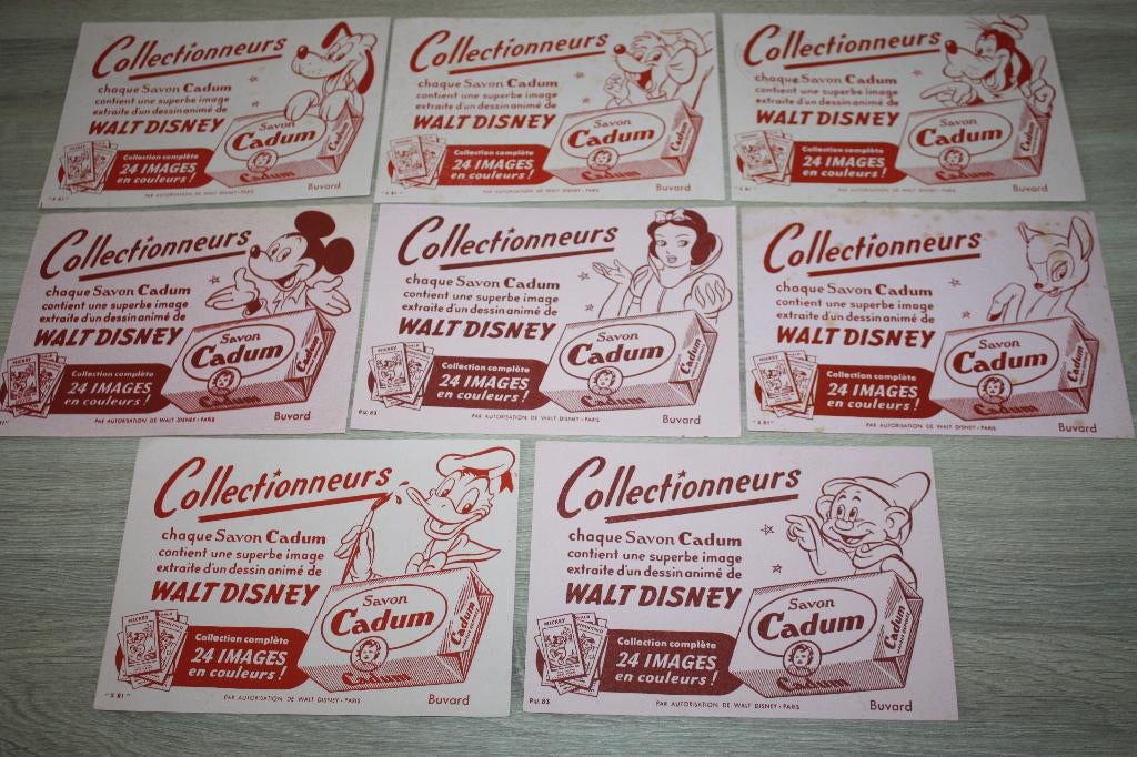 8x Oude Flyers , Walt Disney , Dadum zeep , 16x11,7 cm, Verzamelen, Ophalen of Verzenden, Overige figuren, Gebruikt, Plaatje of Poster