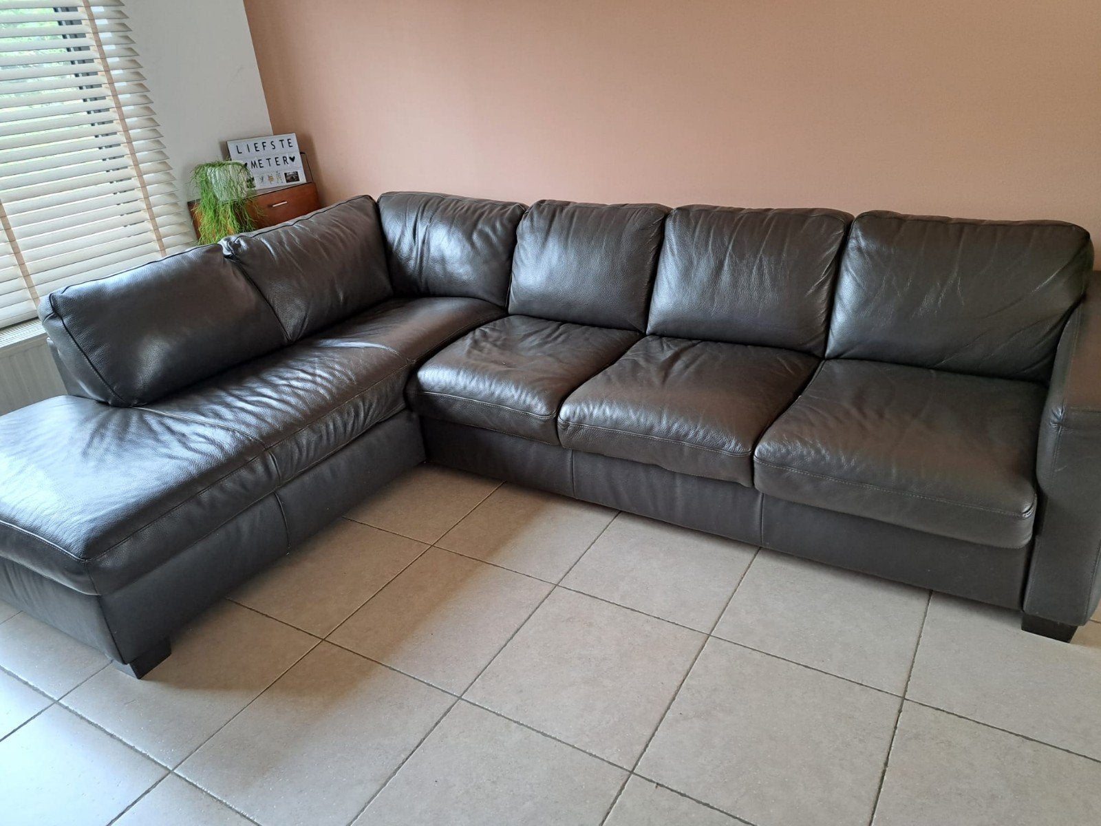 Lederen hoeksalon, Huis en Inrichting, Ophalen, Gebruikt, Leer