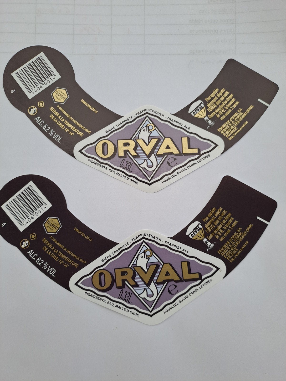 Orval. Étiquettes Orval., Collections, Marques de bière, Enlèvement ou Envoi, Neuf
