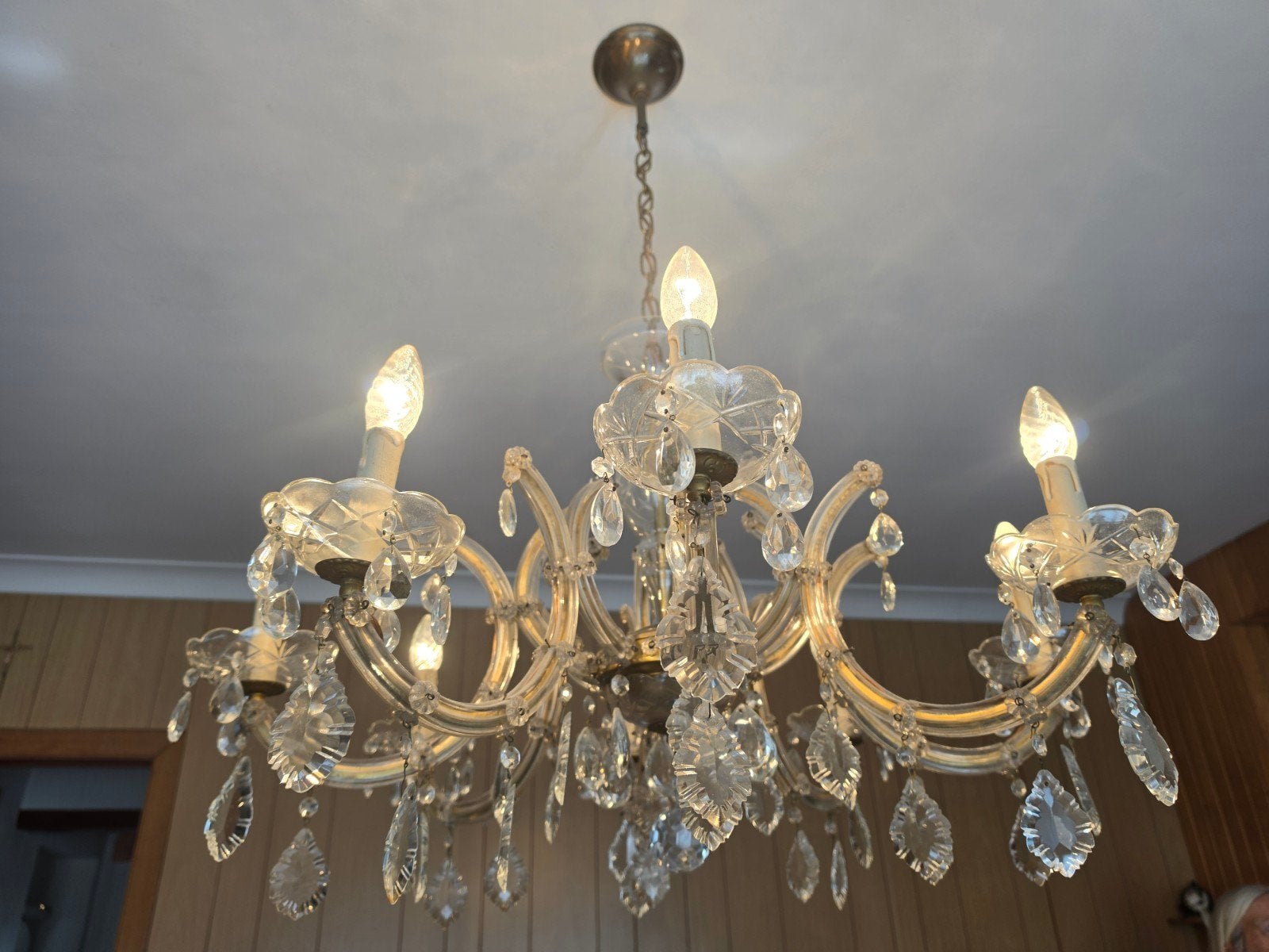 Antieke luster met glazen elementen, Antiek en Kunst, Ophalen
