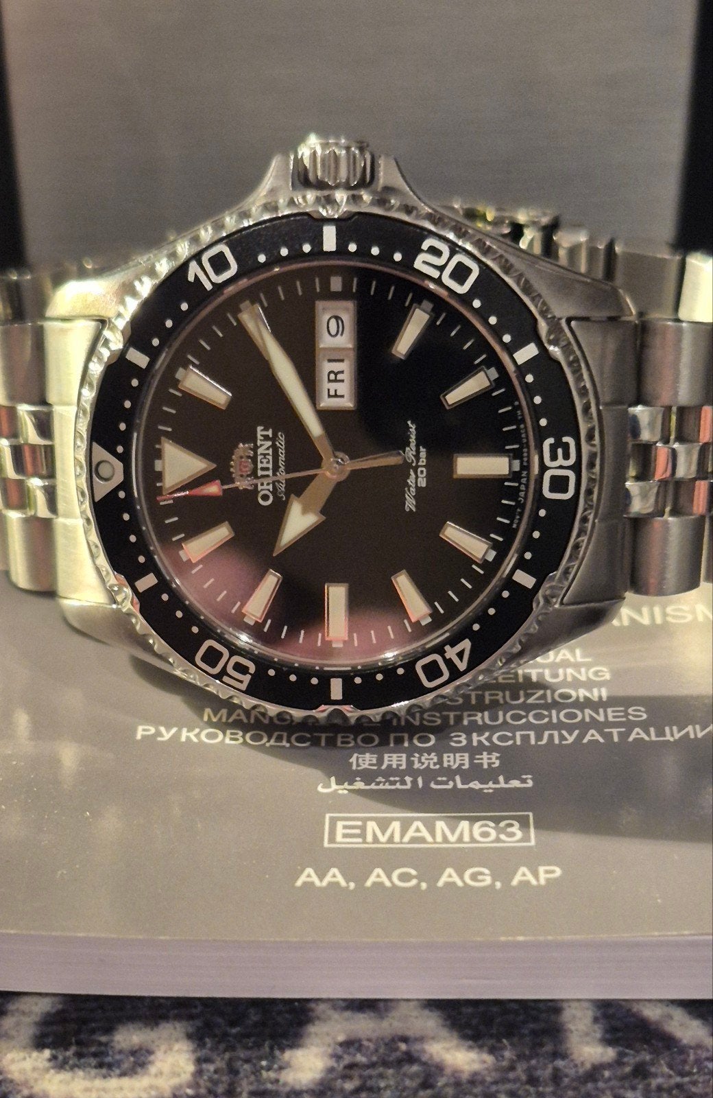 Oriënt kamasu Mako3 safierglas automatic fullset nieuwstaat, Bijoux, Sacs & Beauté, Seiko, Acier, Enlèvement, Acier