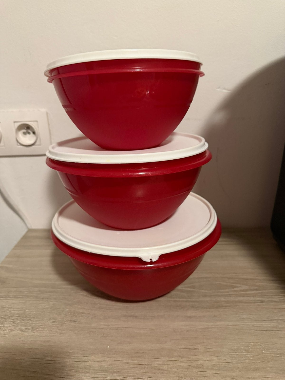 Tupperware set van 3 mengkommen met deksels, Ophalen, Gebruikt