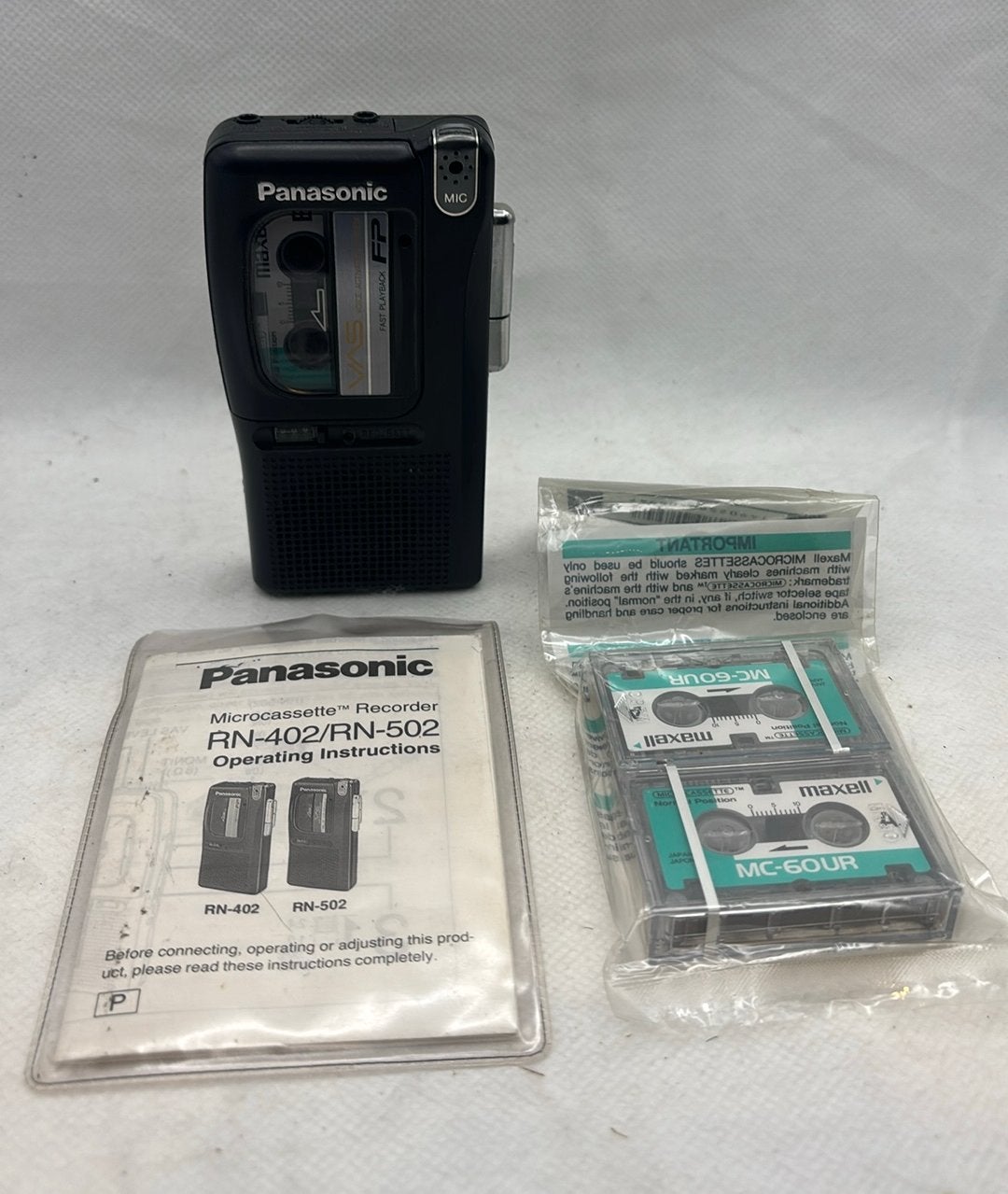 Panasonic RN-402 Microcassette Recorder+Manual & 3 Cassettes, Ophalen of Verzenden, Gebruikt